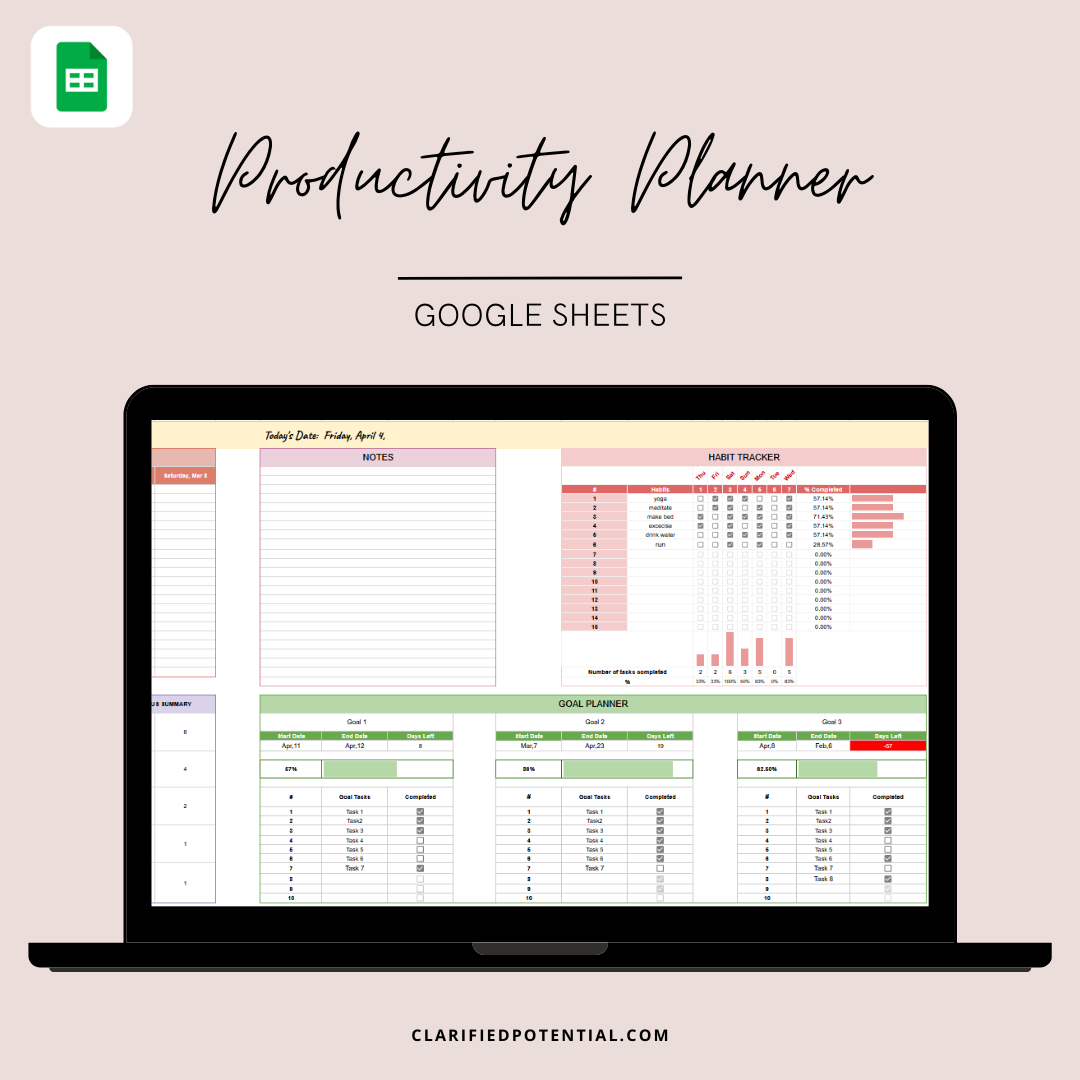 7-Day Google Sheets Productivity Planner