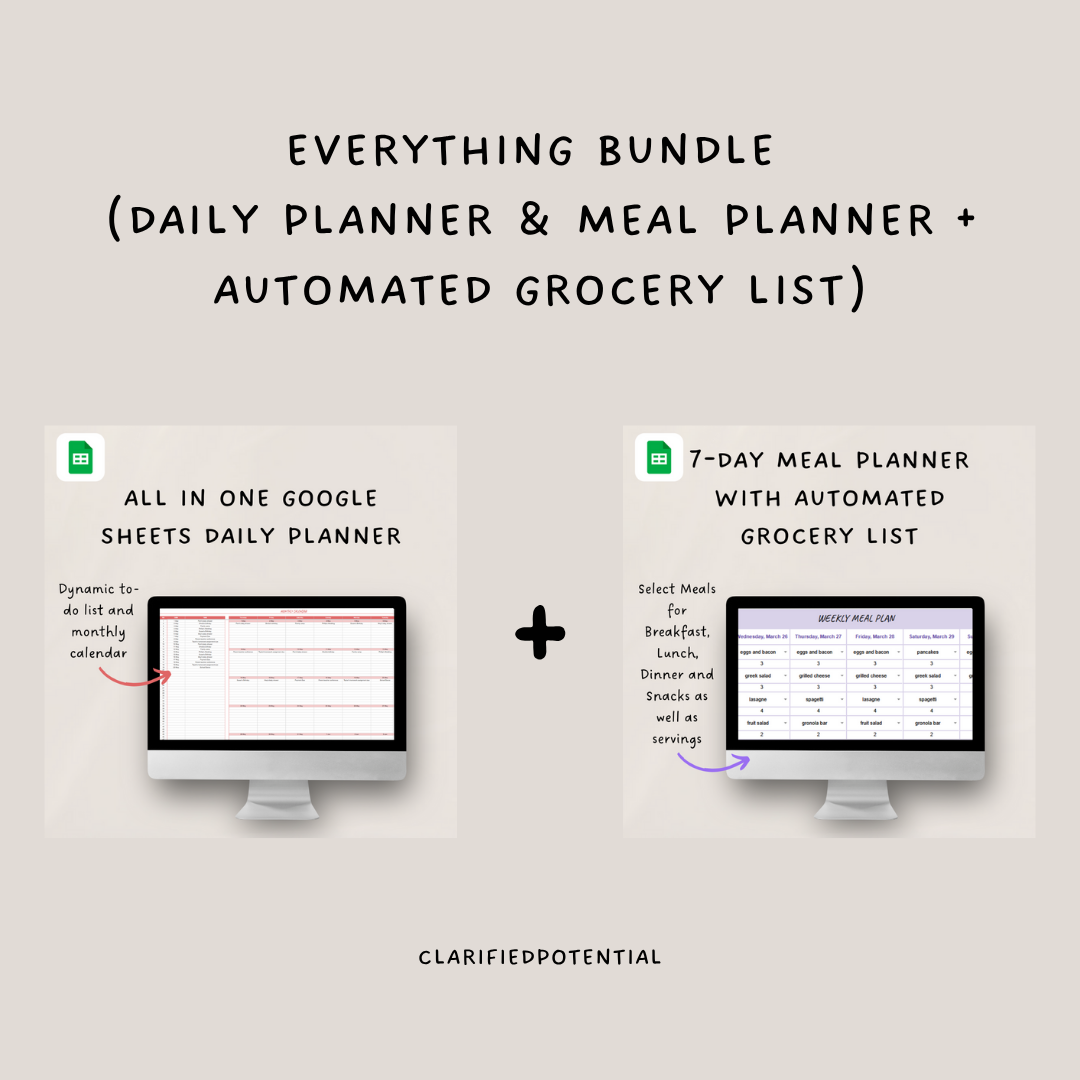 Everything Bundle (Daily Planner & Meal Planner + Automated Grocery List)