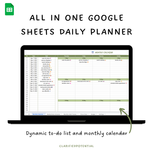 All in one Google Sheets Daily Planner - Green
