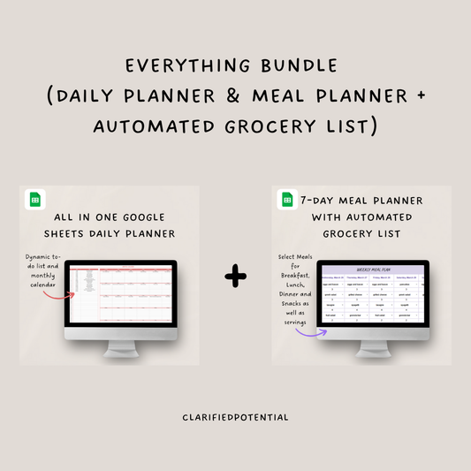 Everything Bundle (Daily Planner & Meal Planner + Automated Grocery List)