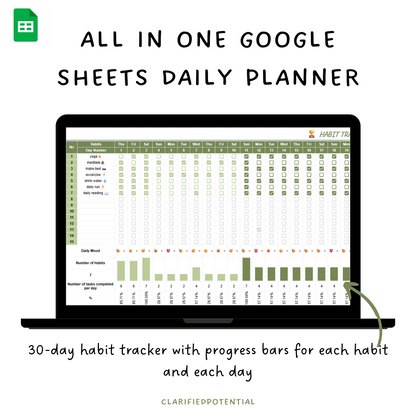 All in one Google Sheets Daily Planner - Green