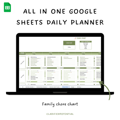 All in one Google Sheets Daily Planner - Green