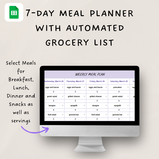 7-Day Google Sheets Meal Planner | Auto-Generated Shopping List